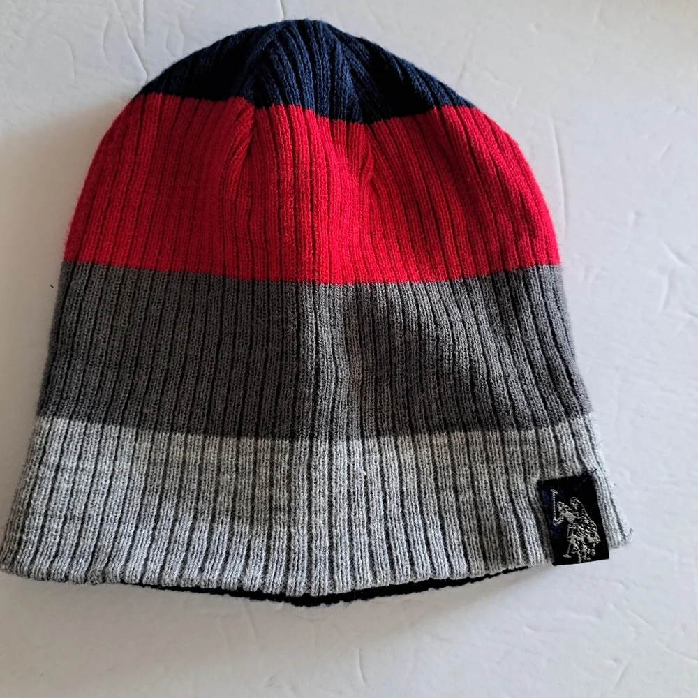 Ralph Lauren Multicolored Striped Beanie Hat Blue Red Gray Silver Kid's O/S NWOT